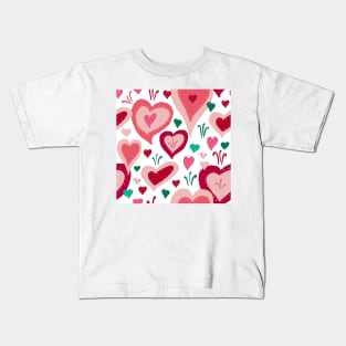 Red Pink Green Hearts with White Dots Kids T-Shirt